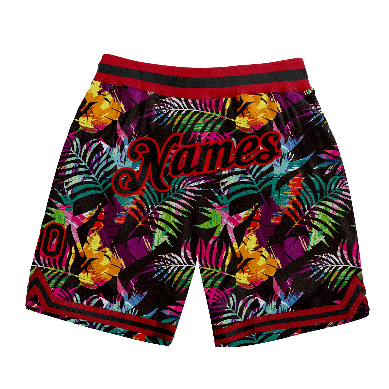 Custom Black Black-Red 3D Pattern Design Tropical Palm Leaves Authentic Basketball Shorts