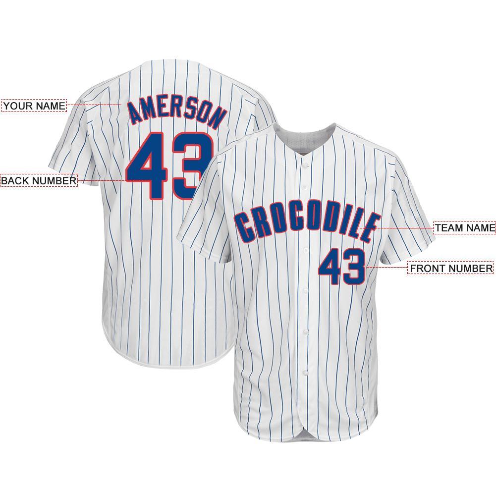 Custom White Royal Pinstripe Royal-Red Baseball Jersey