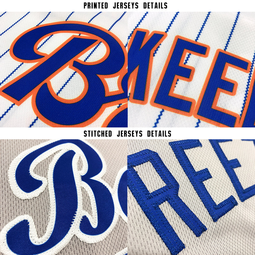 Custom White Royal Pinstripe Royal-Red Baseball Jersey