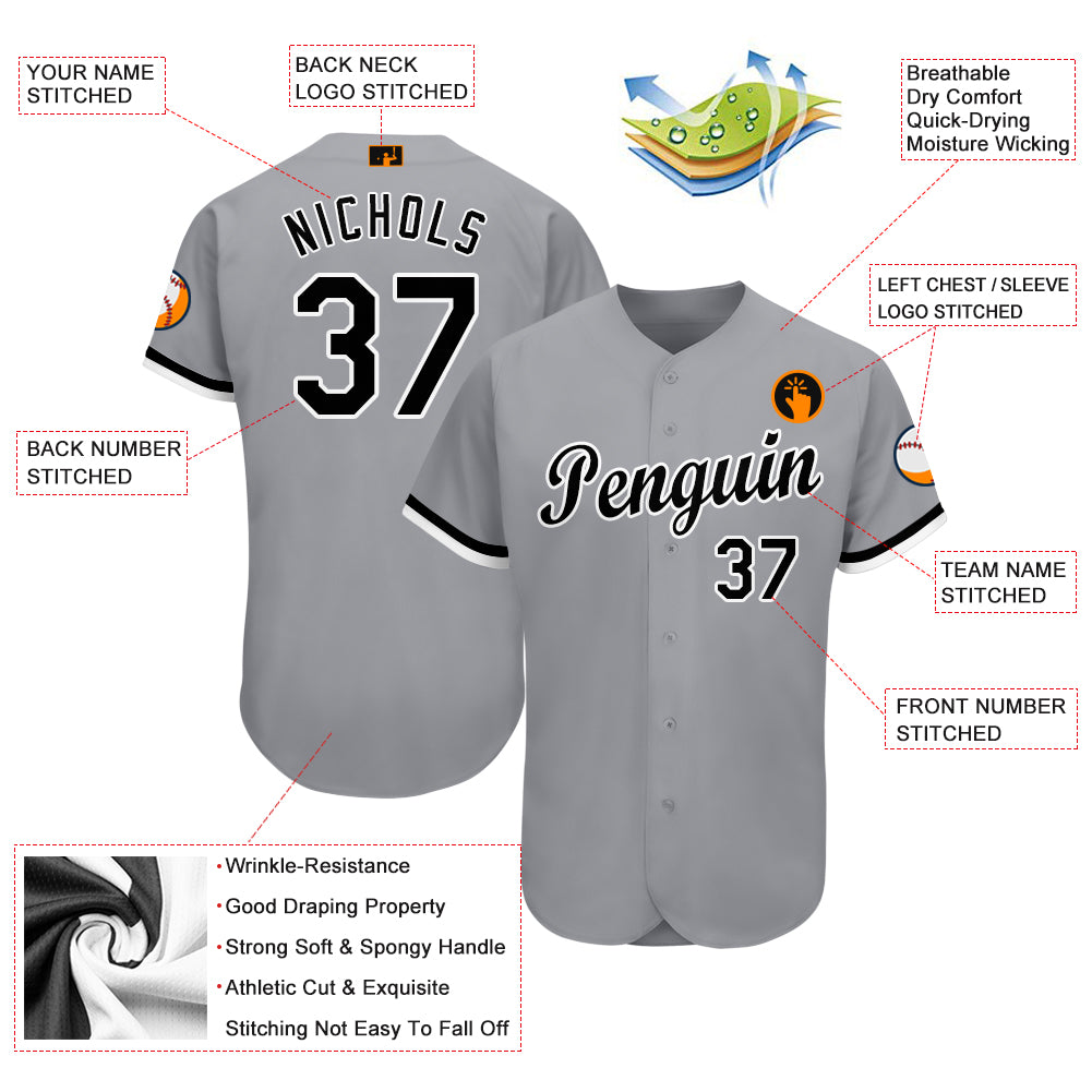 Custom Gray Black-White Baseball Jersey