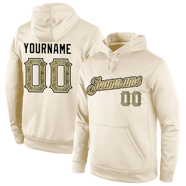 Custom Stitched Cream Camo-Black Sports Pullover Sweatshirt Hoodie