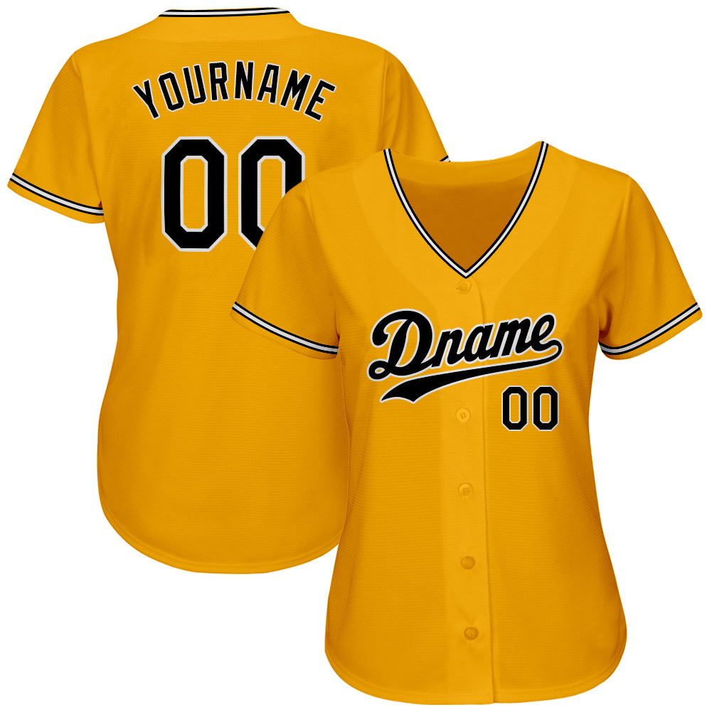 Custom Gold Black-White Authentic Baseball Jersey