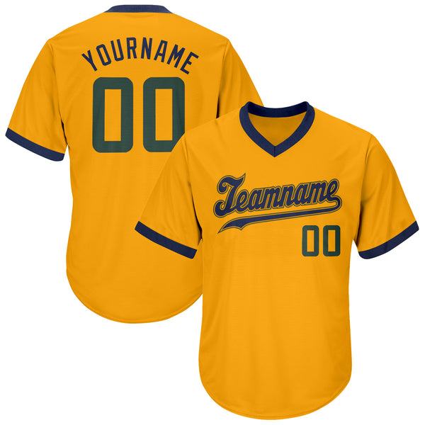 Custom Gold Hunter Green-Navy Authentic Throwback Rib-Knit Baseball Jersey Shirt