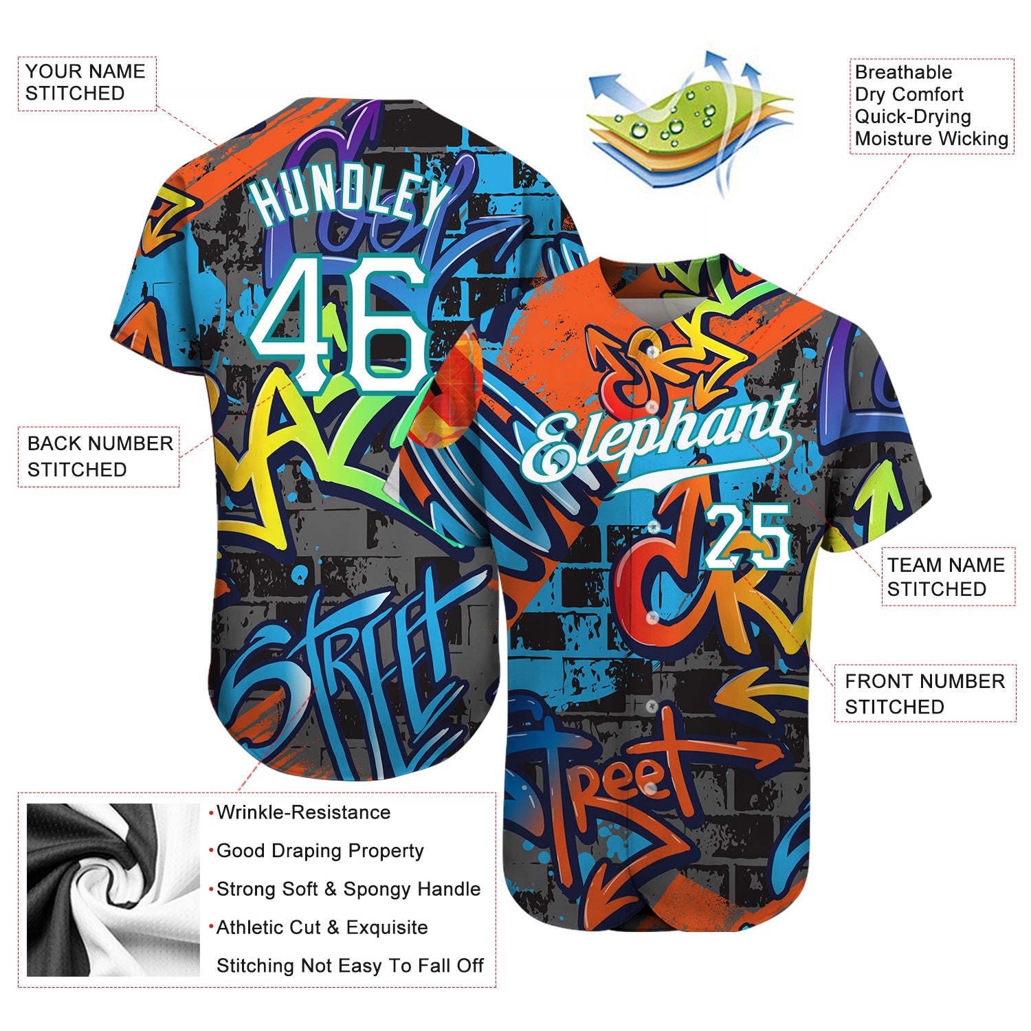 Custom Graffiti Geometric Pattern White-Teal 3D Authentic Baseball Jersey