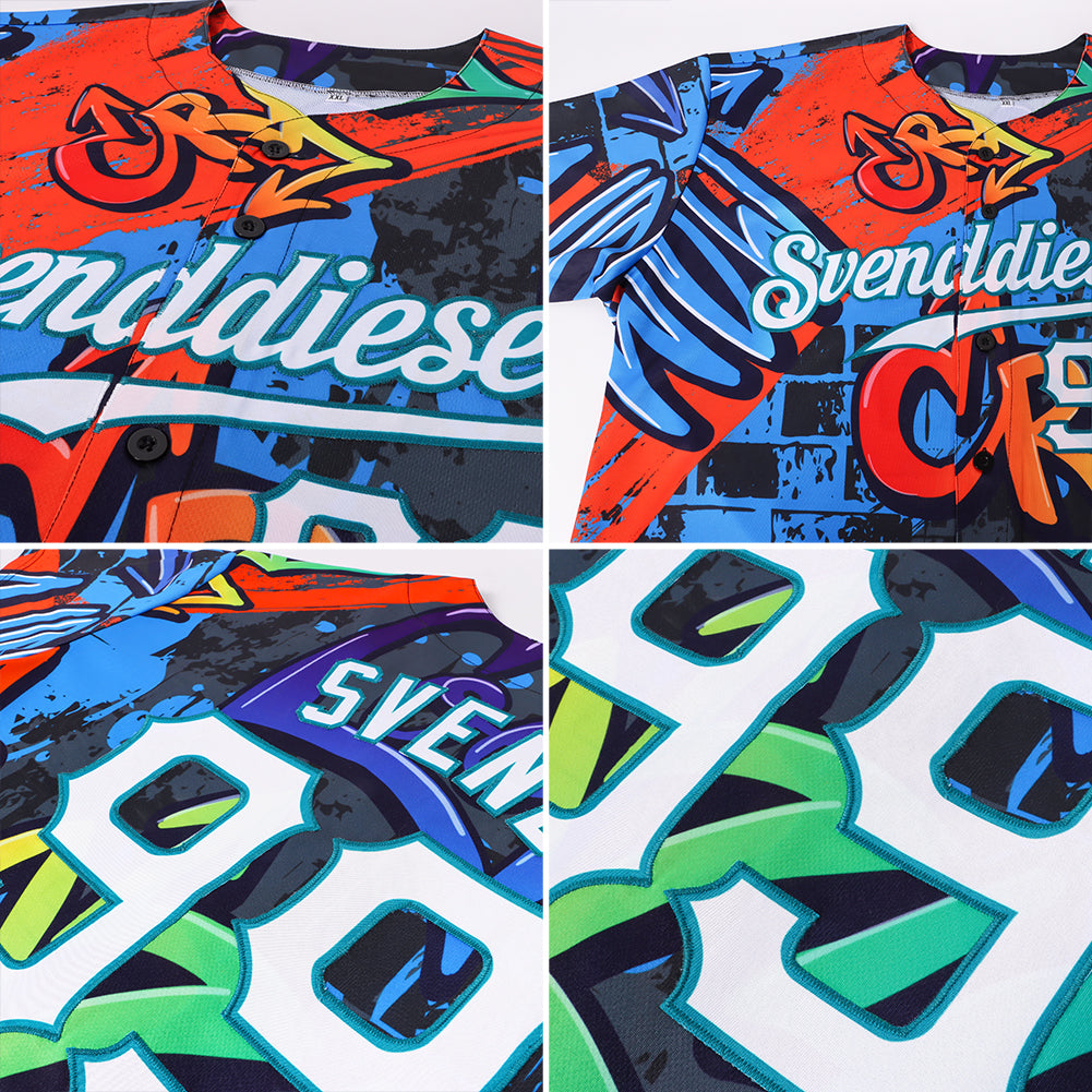 Custom Graffiti Geometric Pattern White-Teal 3D Authentic Baseball Jersey