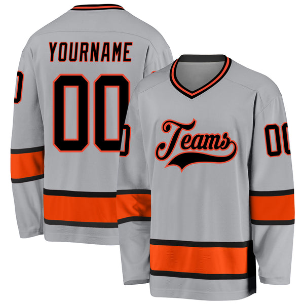 Custom Gray Black-Orange Hockey Jersey