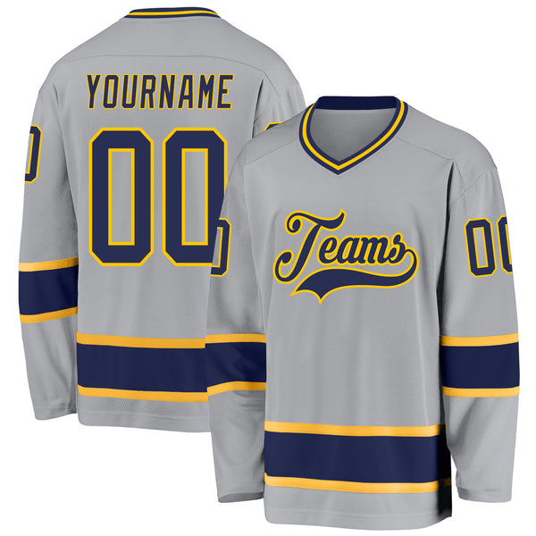 Custom Gray Navy-Gold Hockey Jersey