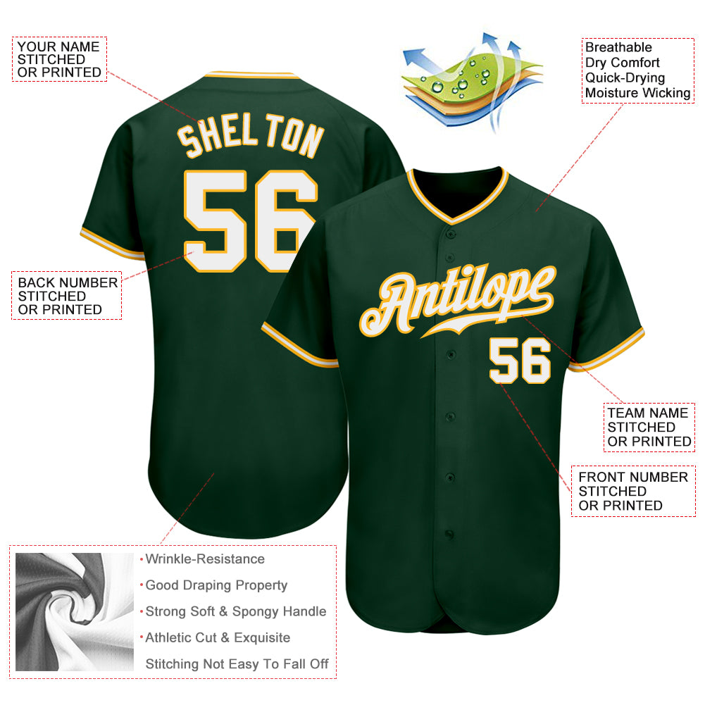 Custom Green White-Gold Authentic Baseball Jersey