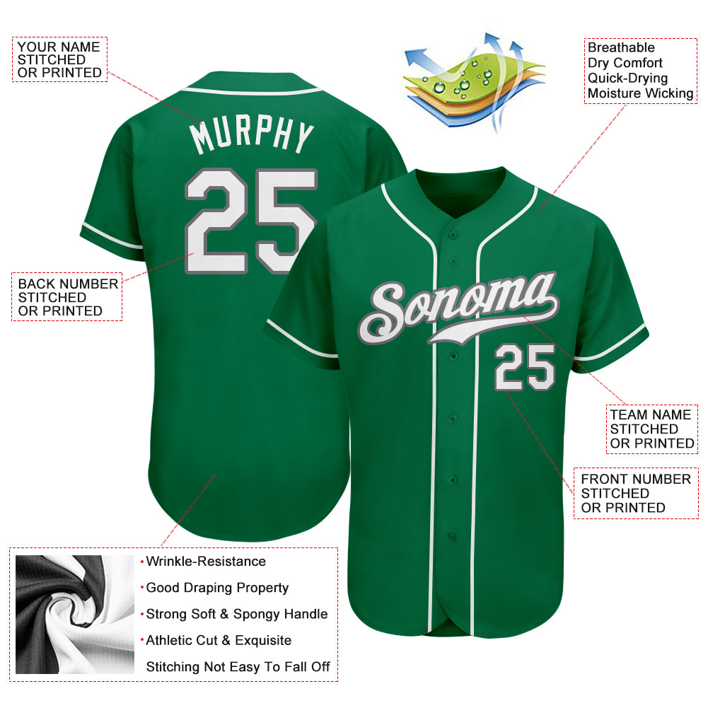 Custom Kelly Green White-Gray Authentic St. Patrick's Day Baseball Jersey