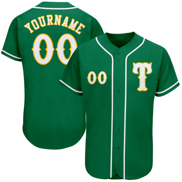 Custom Kelly Green White-Gold Authentic Baseball Jersey