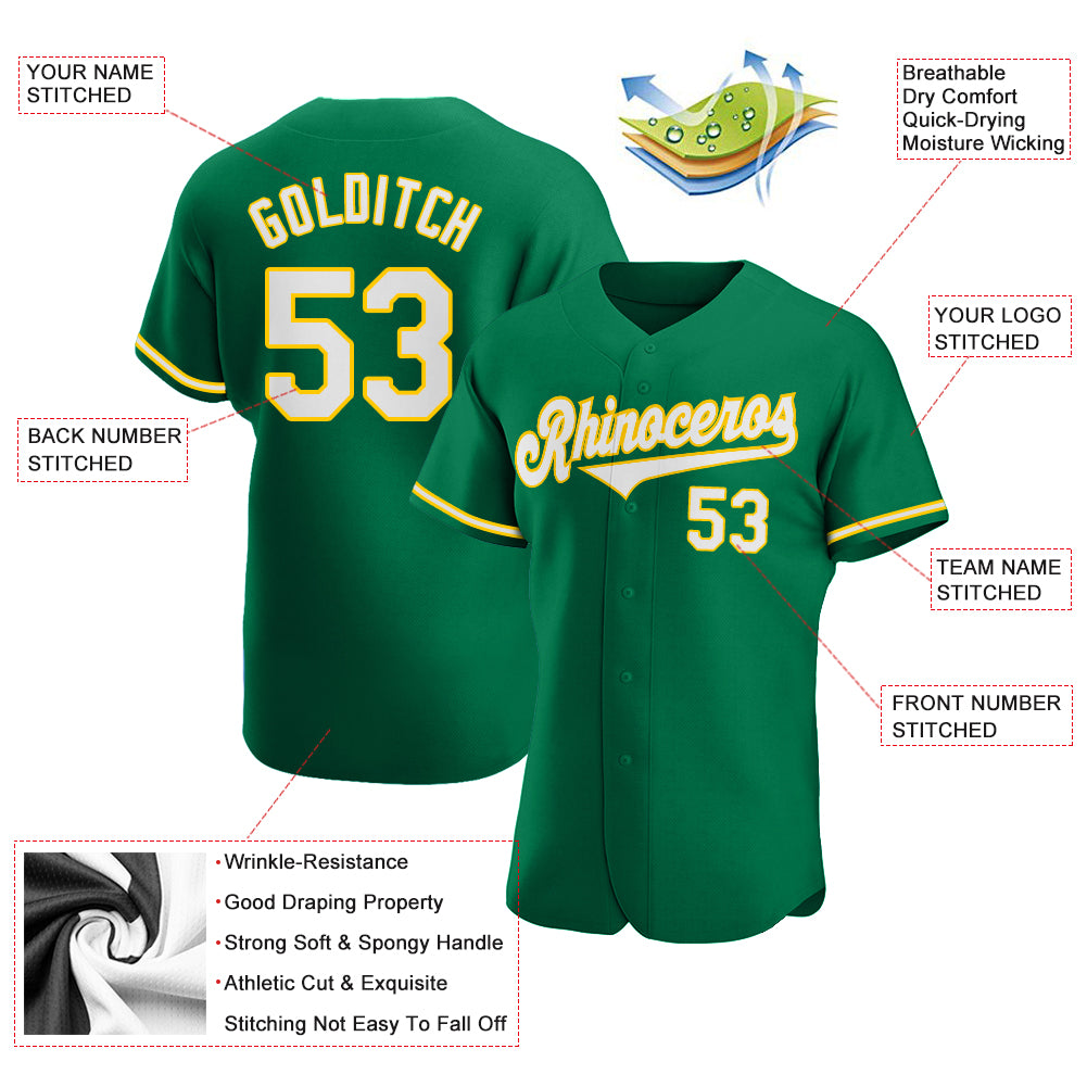 Custom Kelly Green White-Gold Authentic Baseball Jersey