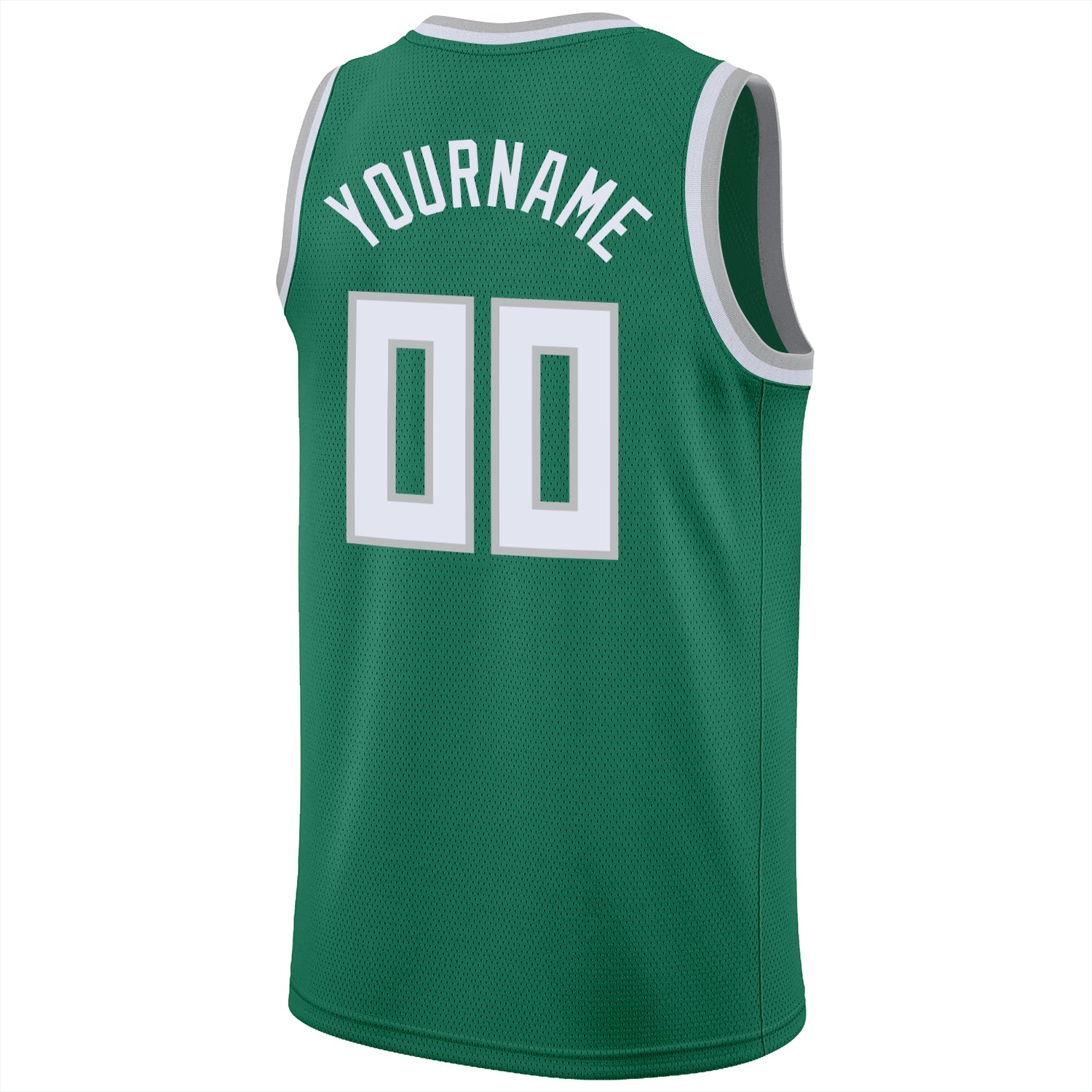 Custom Kelly Green White-Gray Round Neck Rib-Knit Basketball Jersey