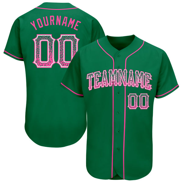 Custom Kelly Green Pink-White Authentic Drift Fashion Baseball Jersey