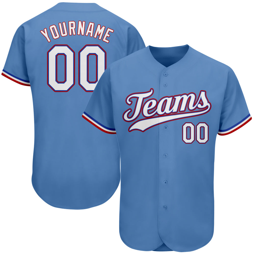 Custom Light Blue White-Red Authentic Baseball Jersey