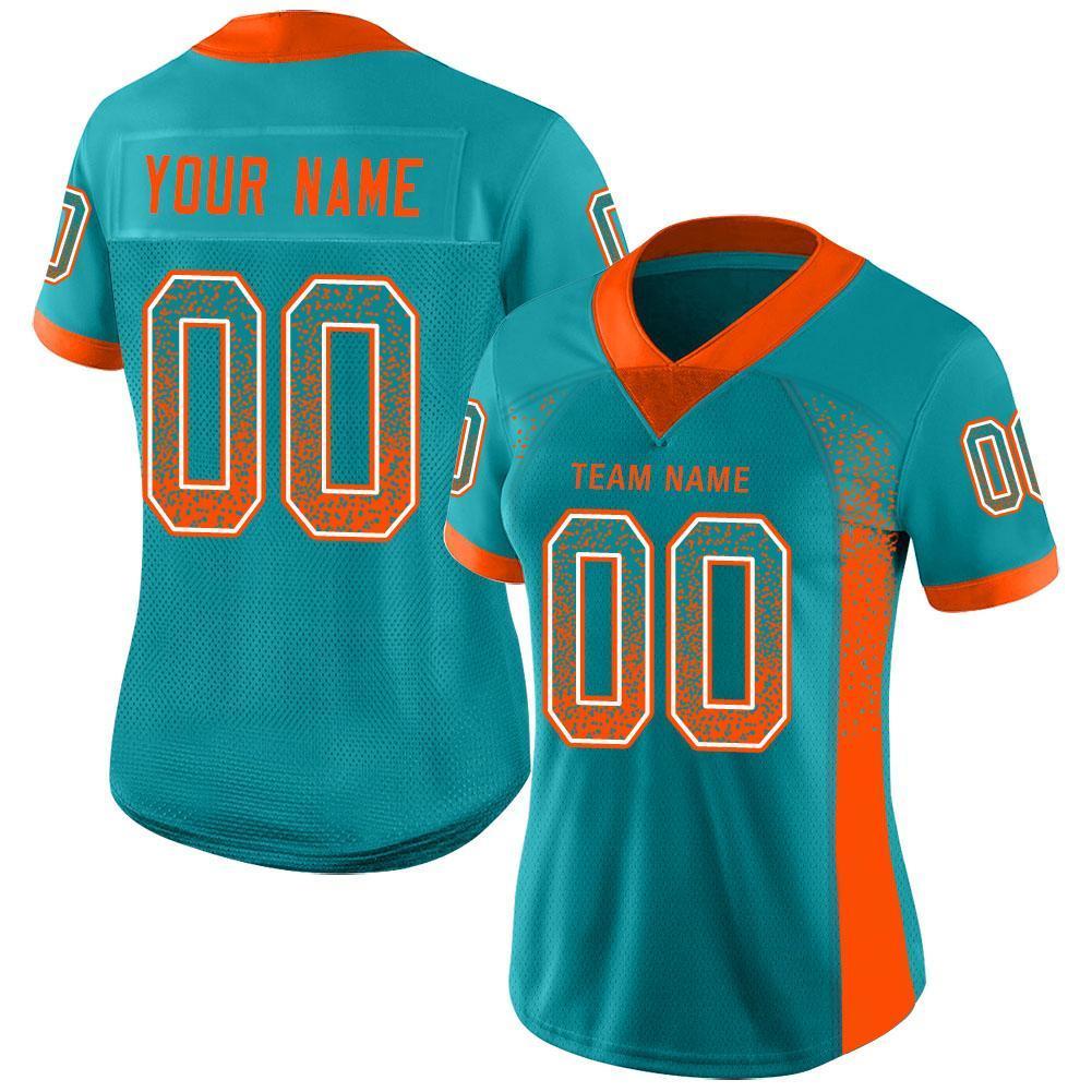 Custom Aqua Orange-White Mesh Drift Fashion Football Jersey