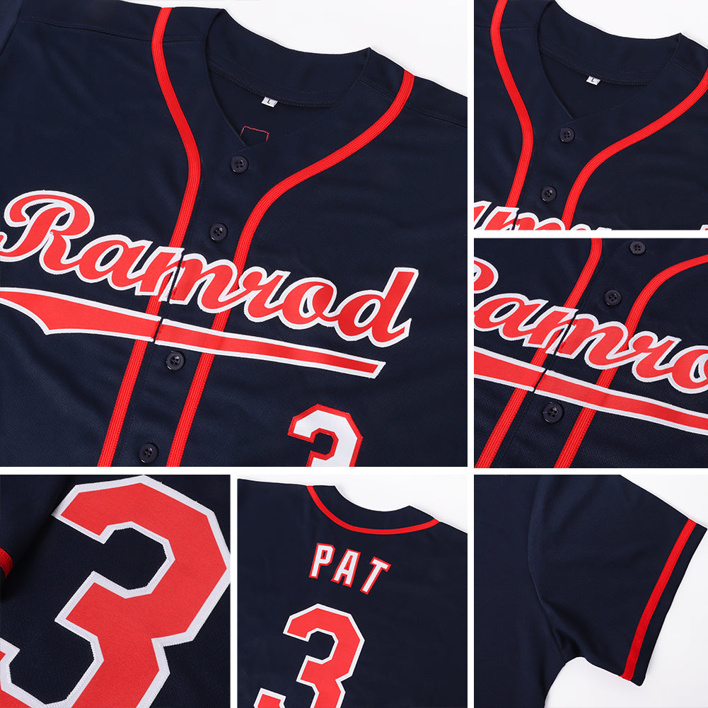 Custom Navy Red-White Baseball Jersey