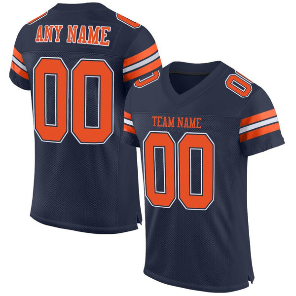 Custom Navy Orange-White Mesh Authentic Football Jersey