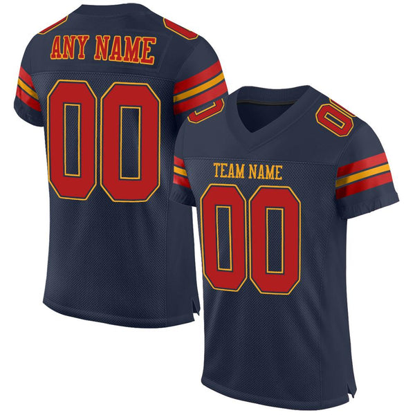 Custom Navy Scarlet-Gold Mesh Authentic Football Jersey