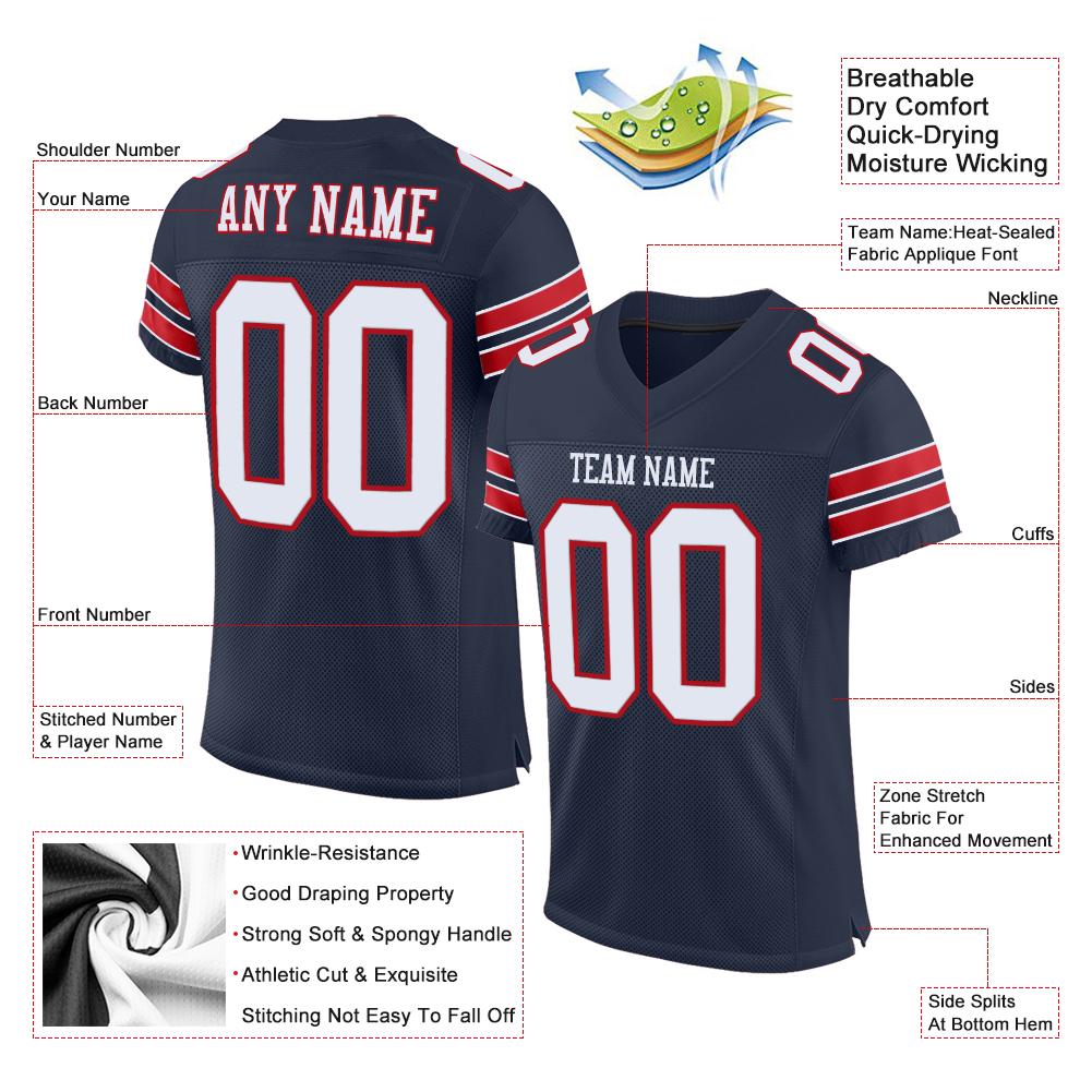 Custom Navy White-Red Mesh Authentic Football Jersey