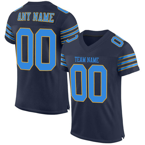 Custom Gold Navy-Powder Blue Mesh Authentic Football Jersey