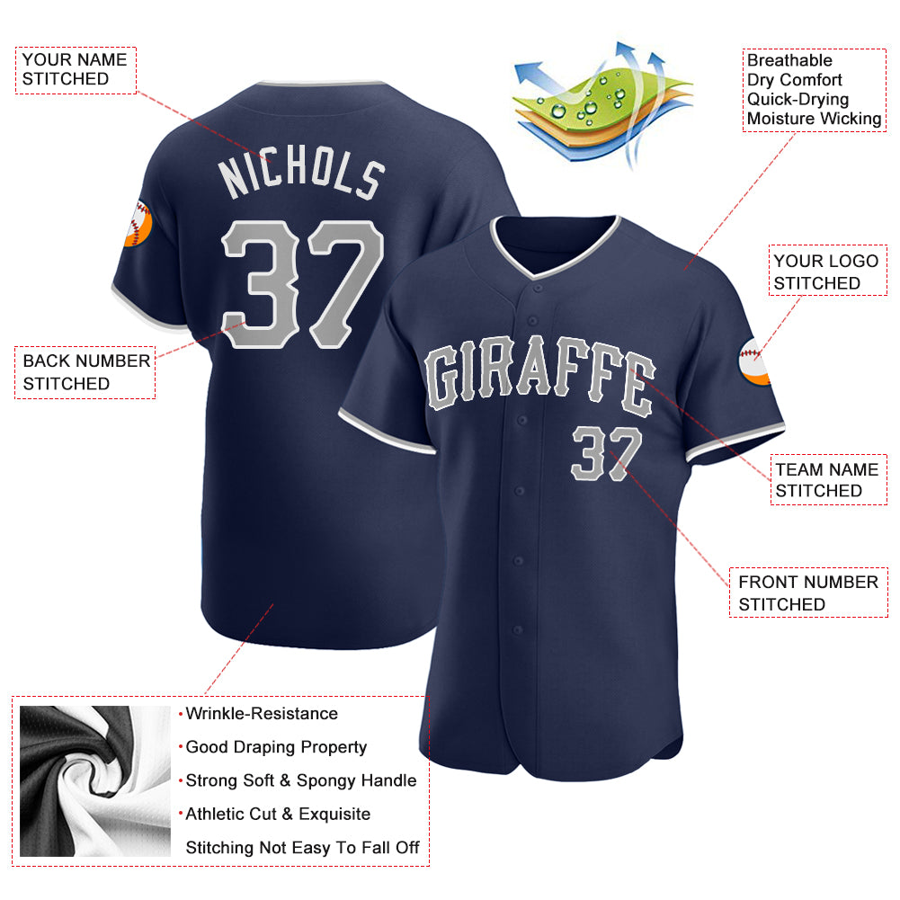 Custom Navy Gray-White Authentic Baseball Jersey