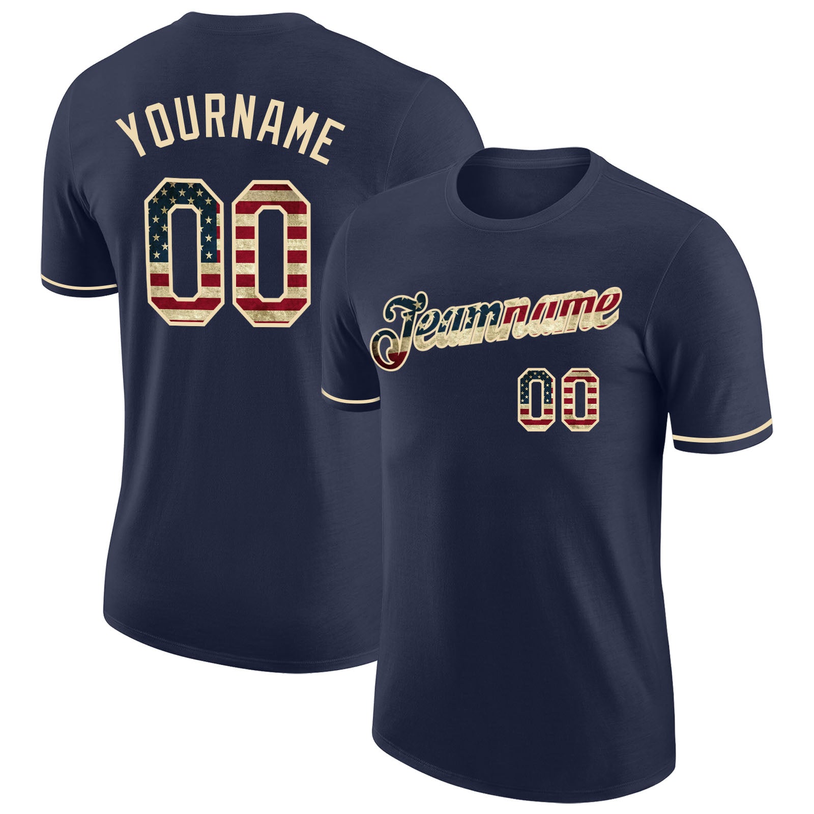 Custom Navy Vintage USA Flag-Cream Performance T-Shirt