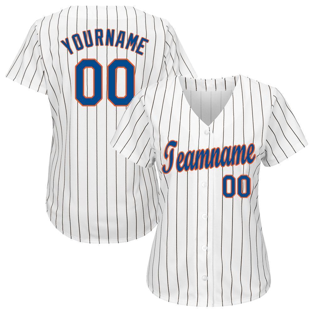 Custom White Royal Pinstripe Royal-Orange Baseball Jersey