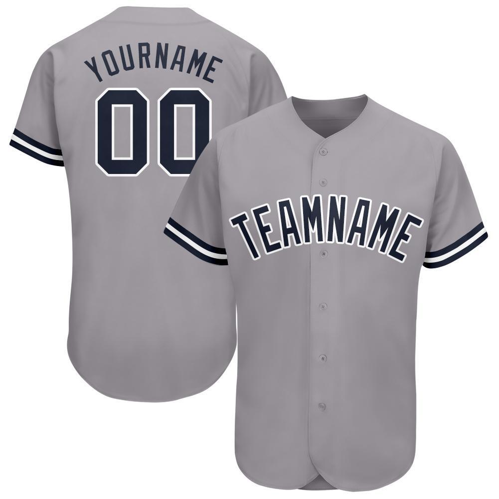 Custom Gray Navy-White Baseball Jersey