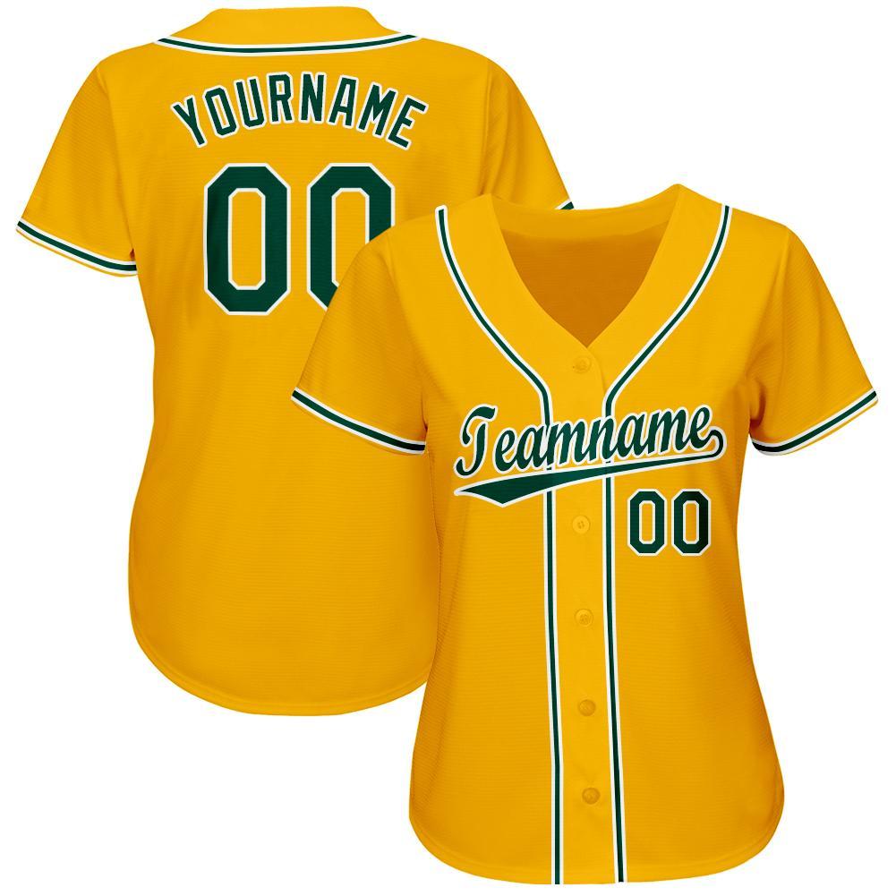 Custom Gold Green-White Baseball Jersey