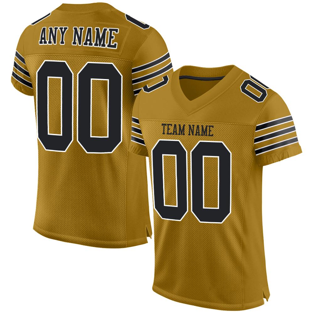 Custom Old Gold Black-White Mesh Authentic Football Jersey – FansCustom