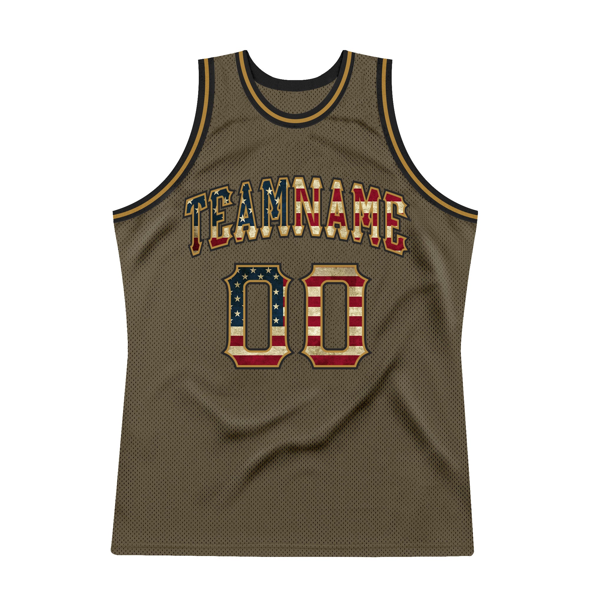 Custom Olive Vintage USA Flag-Black Authentic Throwback Salute To Service Basketball Jersey