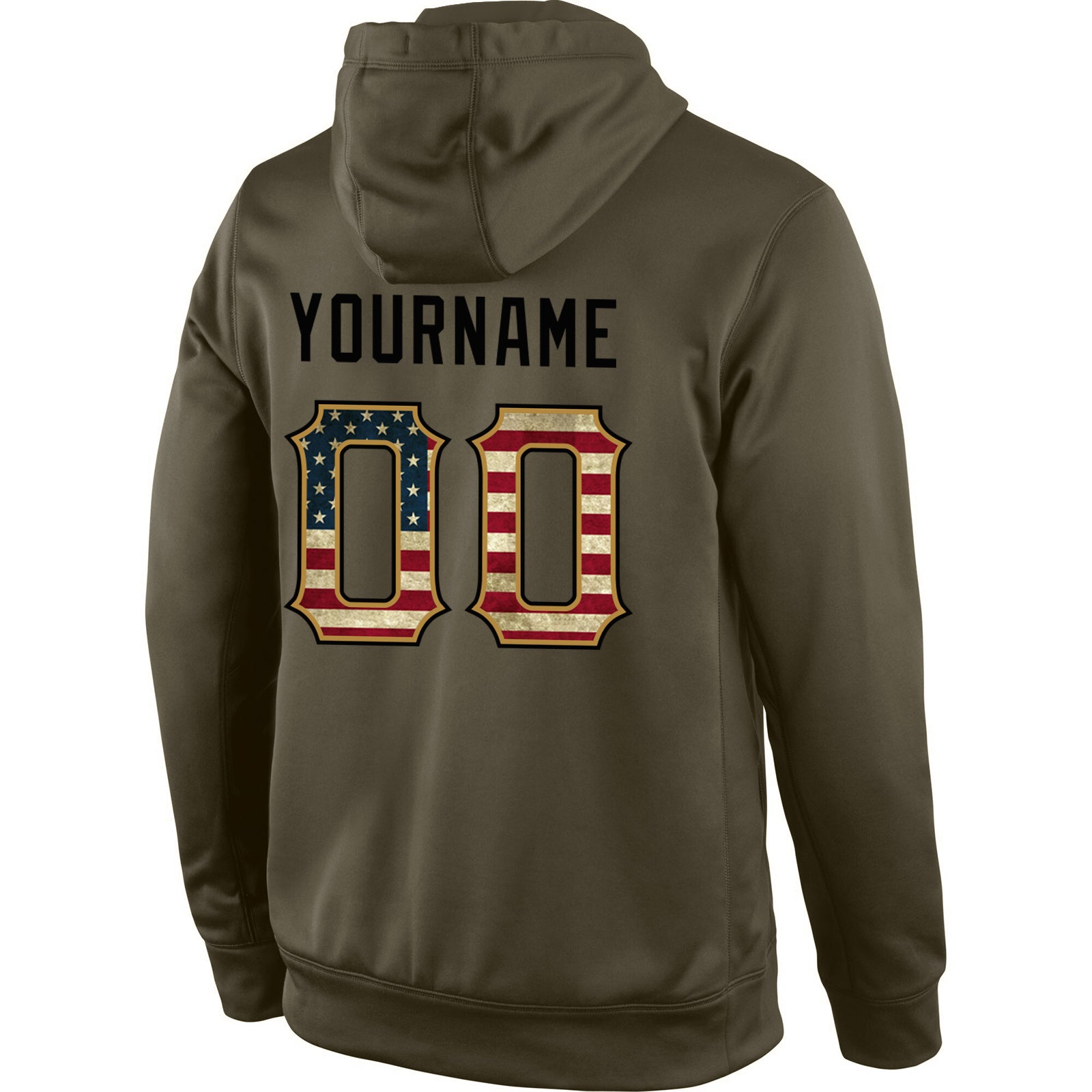 Custom Stitched Olive Vintage USA Flag-Black Sports Pullover Sweatshirt Salute To Service Hoodie