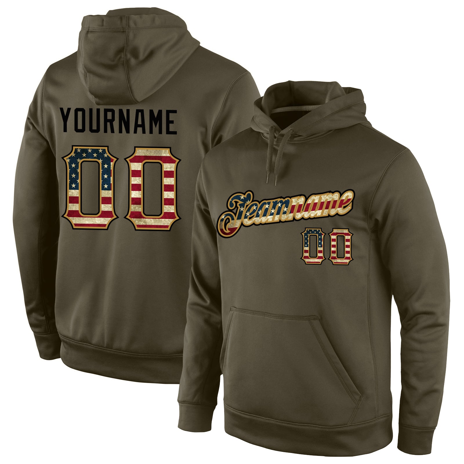 Custom Stitched Olive Vintage USA Flag-Black Sports Pullover Sweatshirt Salute To Service Hoodie