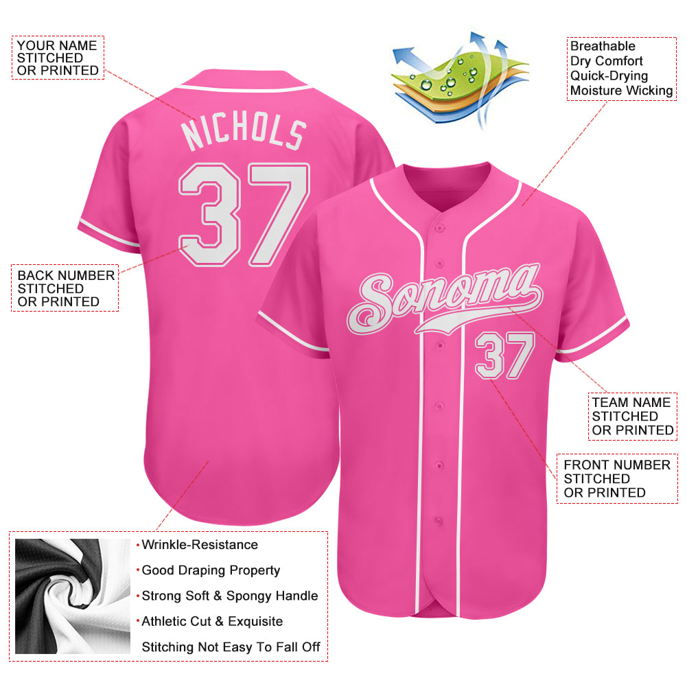 Custom Pink White Authentic Baseball Jersey