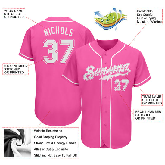 Custom Pink White Authentic Baseball Jersey