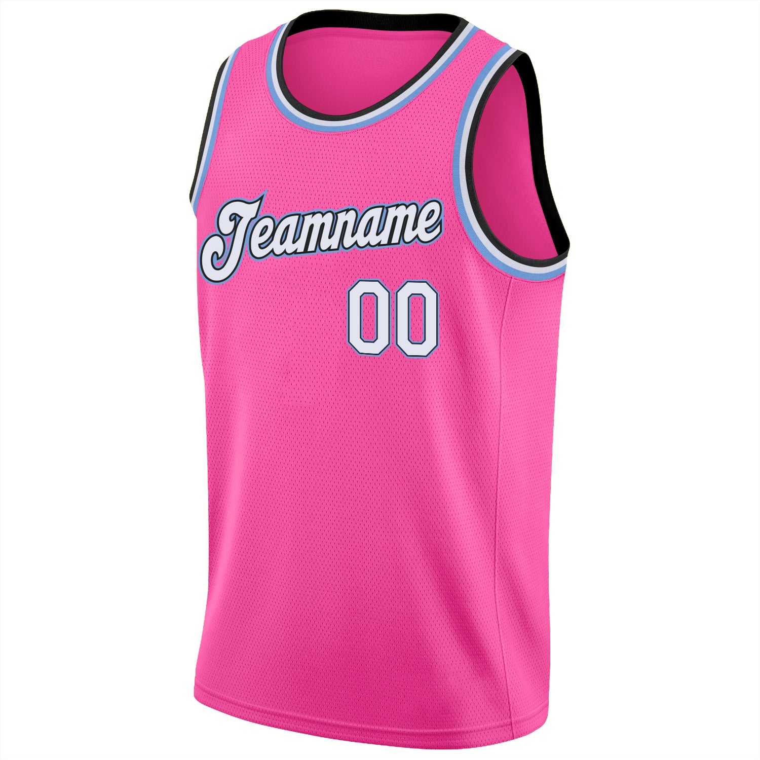 Custom Pink White-Light Blue Round Neck Rib-Knit Basketball Jersey