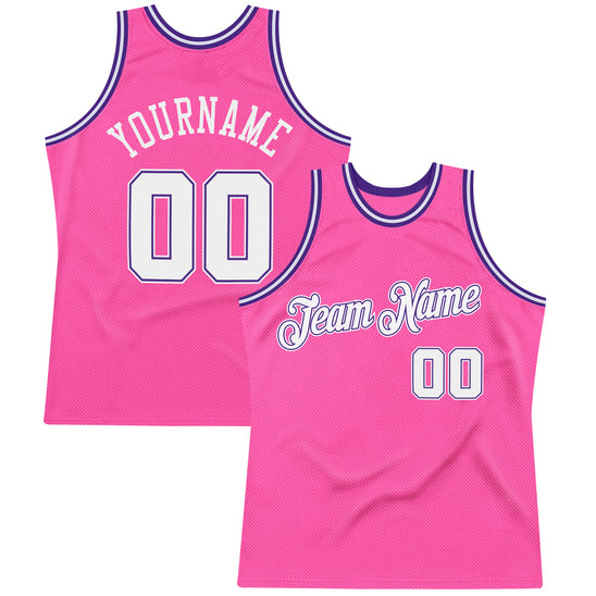 Custom Pink White-Purple Authentic Throwback Basketball Jersey