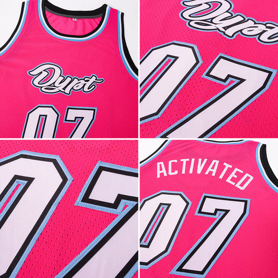 Custom Pink White-Light Blue Authentic Throwback Basketball Jersey