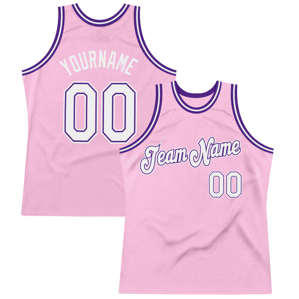 Custom Light Pink White-Purple Authentic Throwback Basketball Jersey