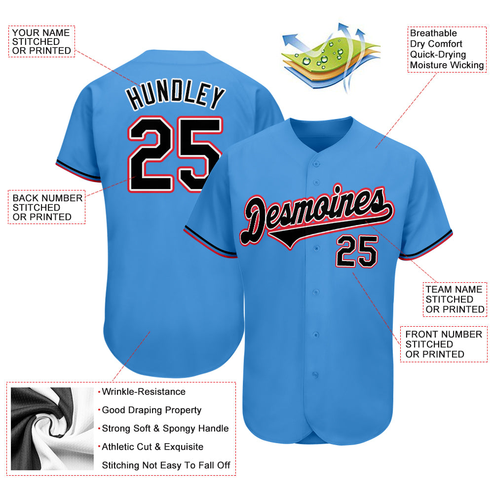 Custom Powder Blue Black-Orange Authentic Baseball Jersey