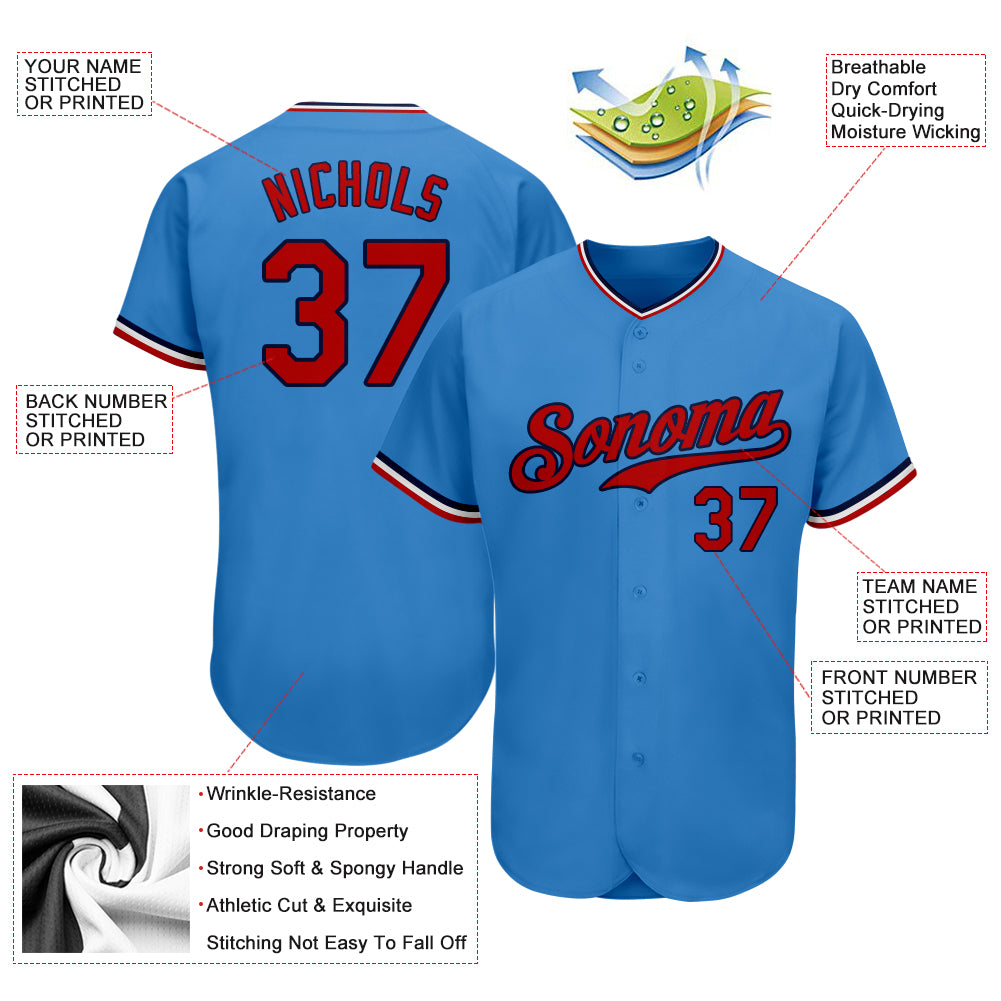 Custom Powder Blue Red-Navy Authentic Baseball Jersey