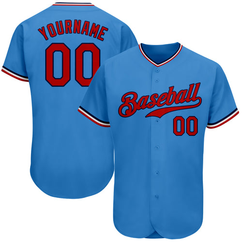 Custom Powder Blue Red Pinstripe Black Authentic Baseball Jersey