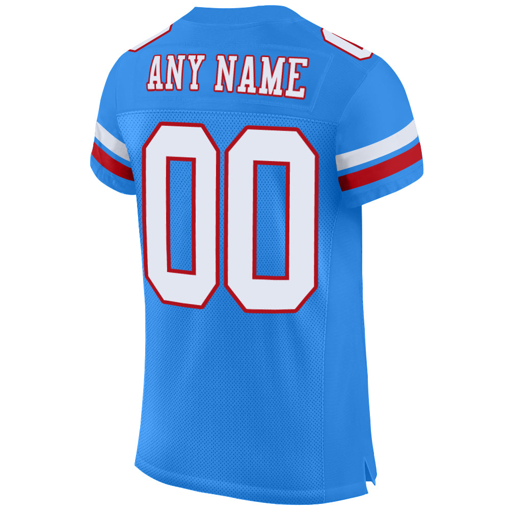 Custom Powder Blue White-Red Mesh Authentic Football Jersey