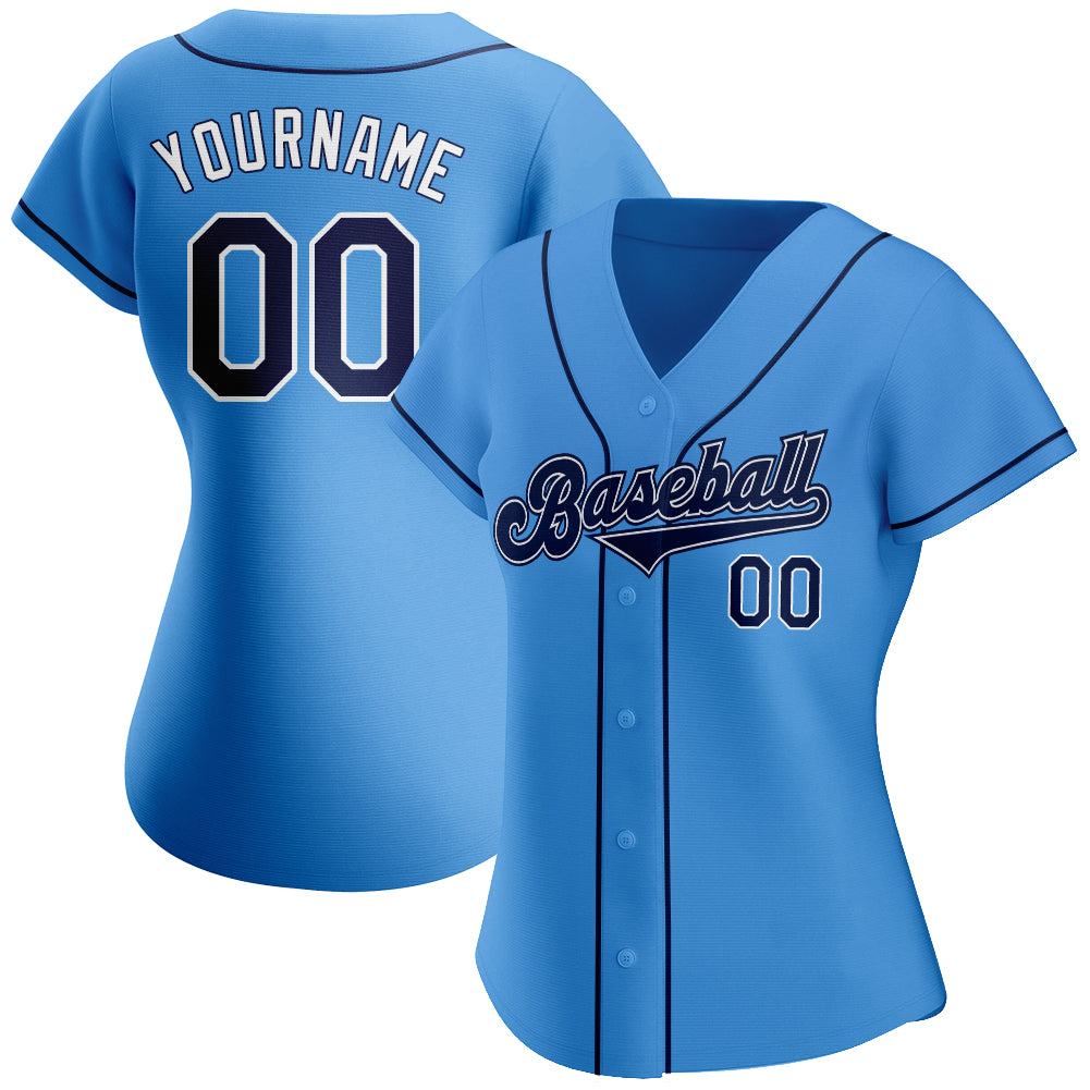 Custom Powder Blue Navy-White Authentic Baseball Jersey