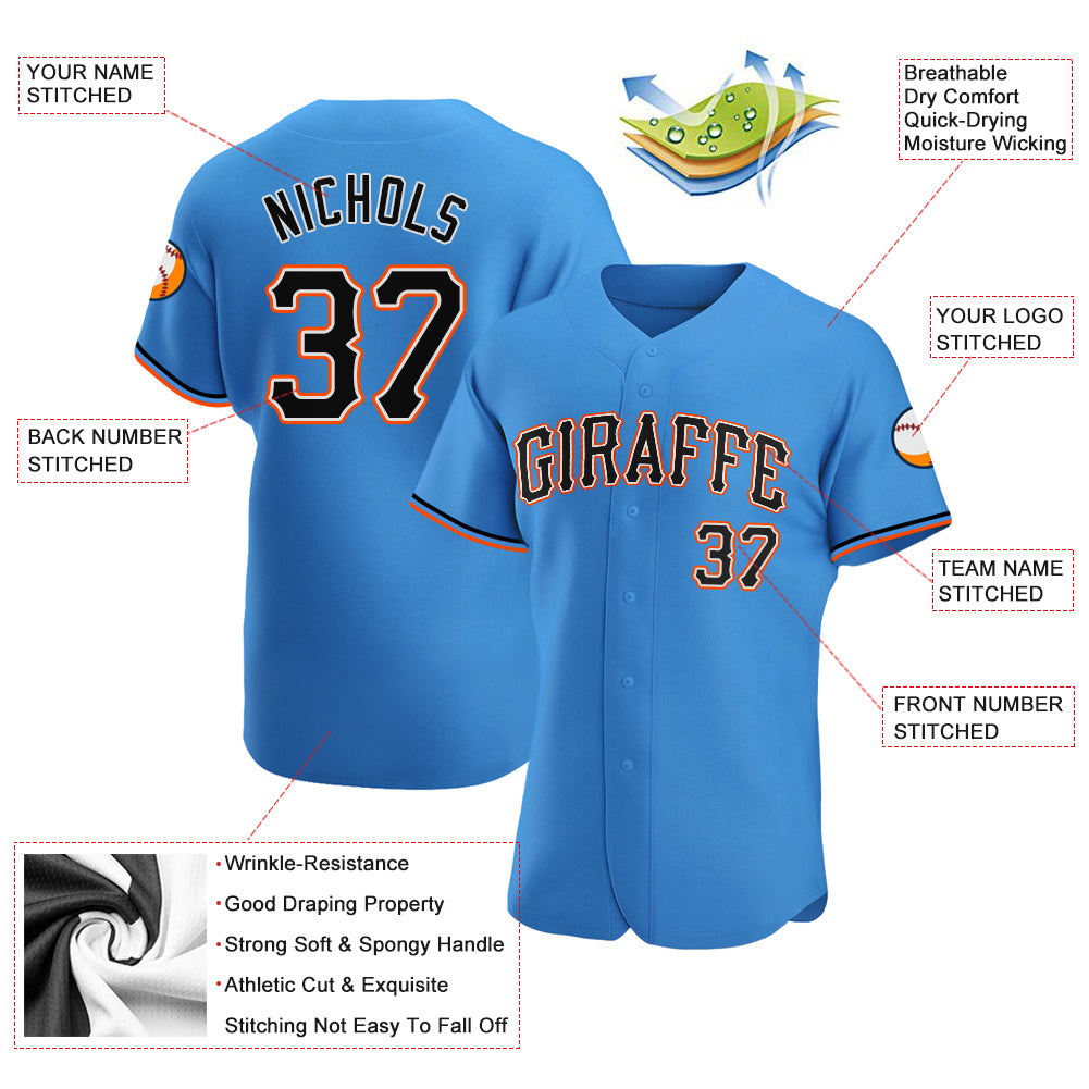 Custom Powder Blue Black-Orange Authentic Baseball Jersey