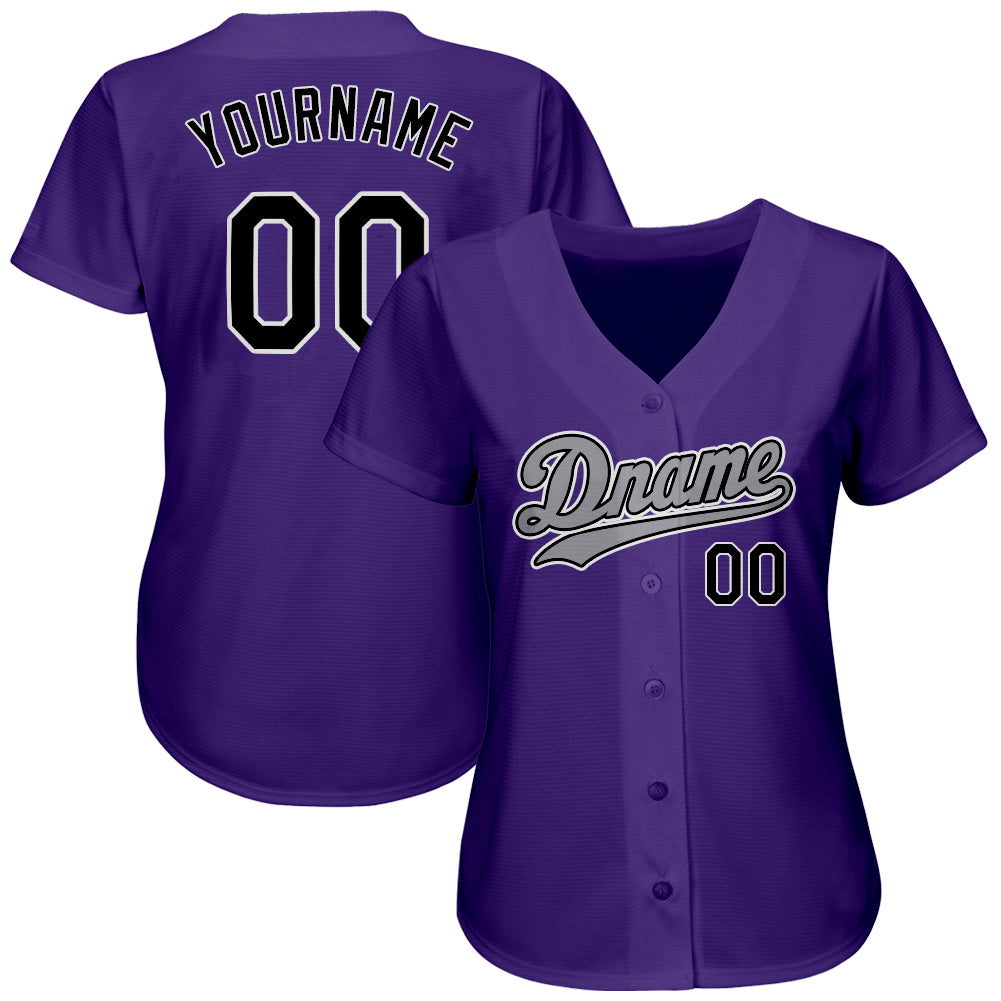 Custom Purple Black-Gray Authentic Baseball Jersey