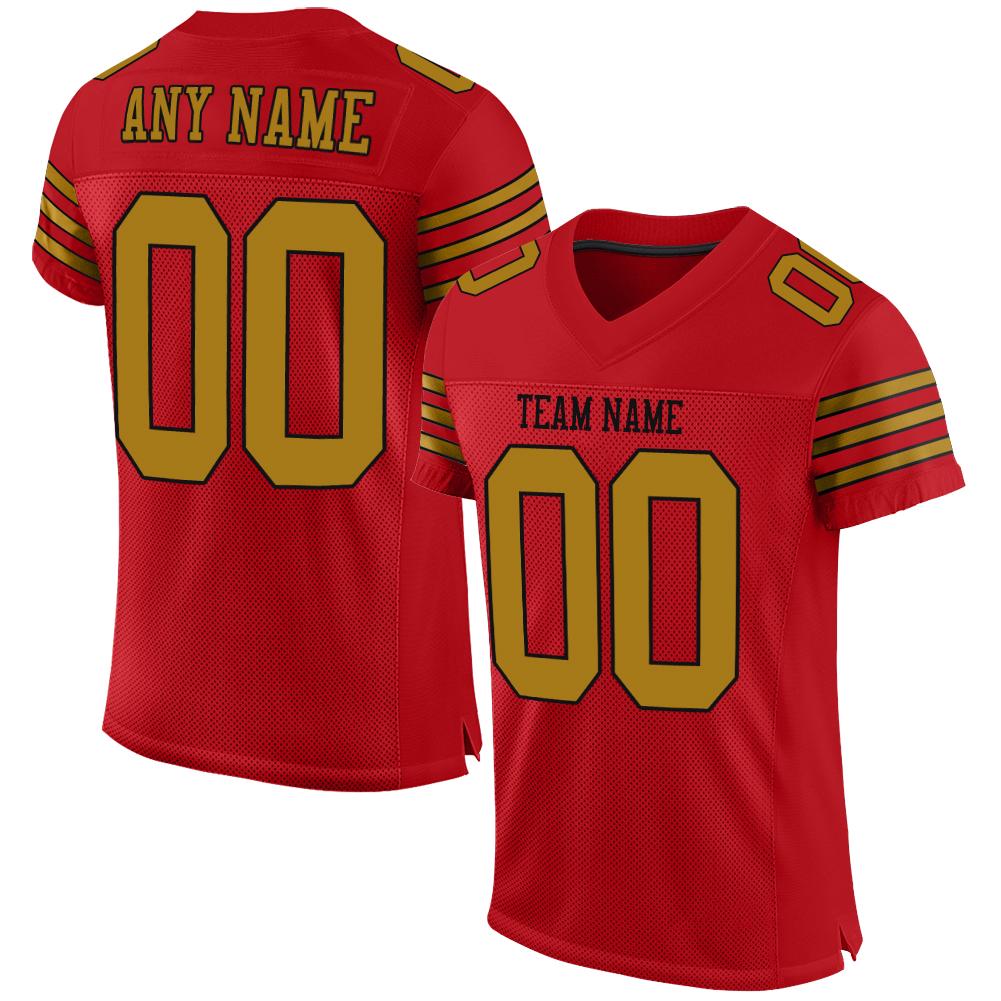 Custom Red Old Gold-Black Mesh Authentic Football Jersey – FansCustom