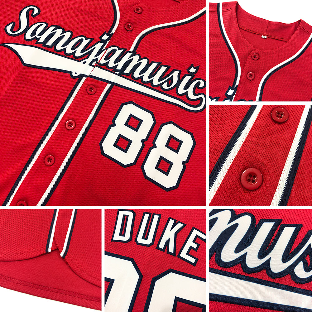 Custom Red White-Black Authentic Baseball Jersey