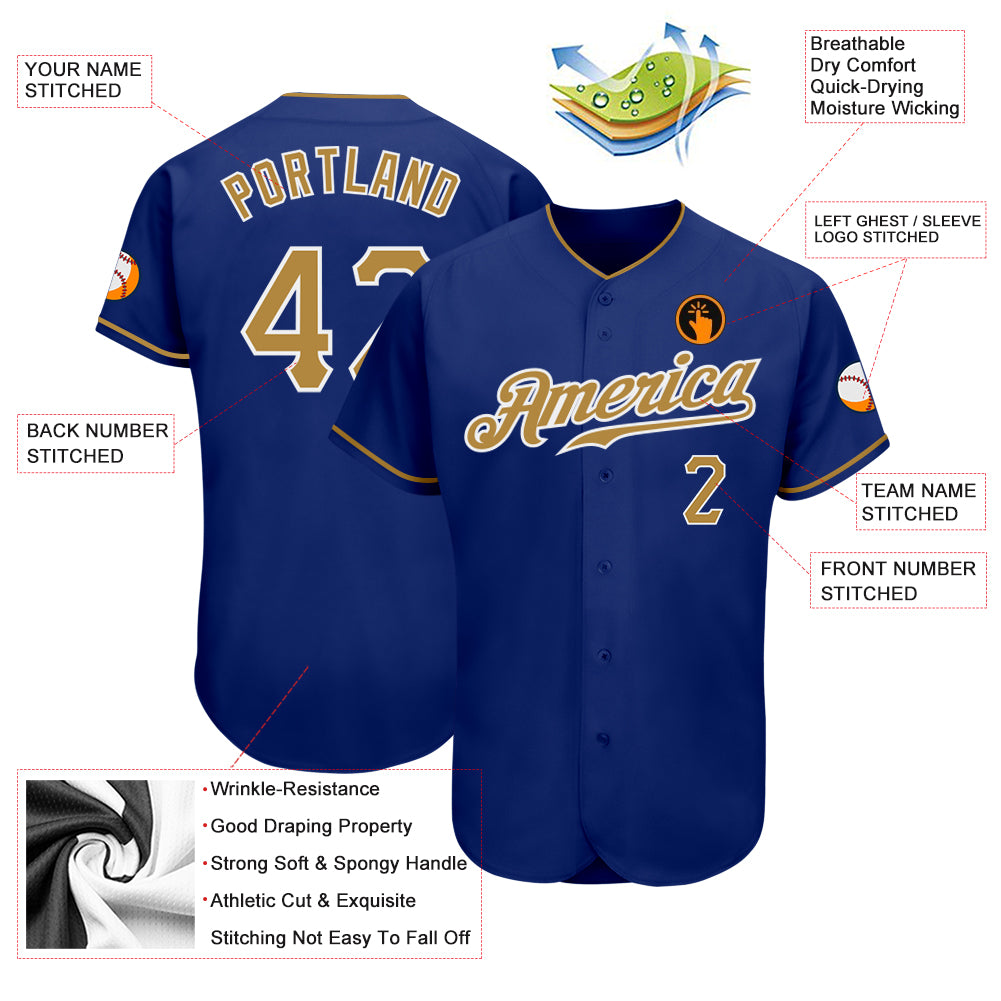 Custom Royal Old Gold-White Authentic Baseball Jersey