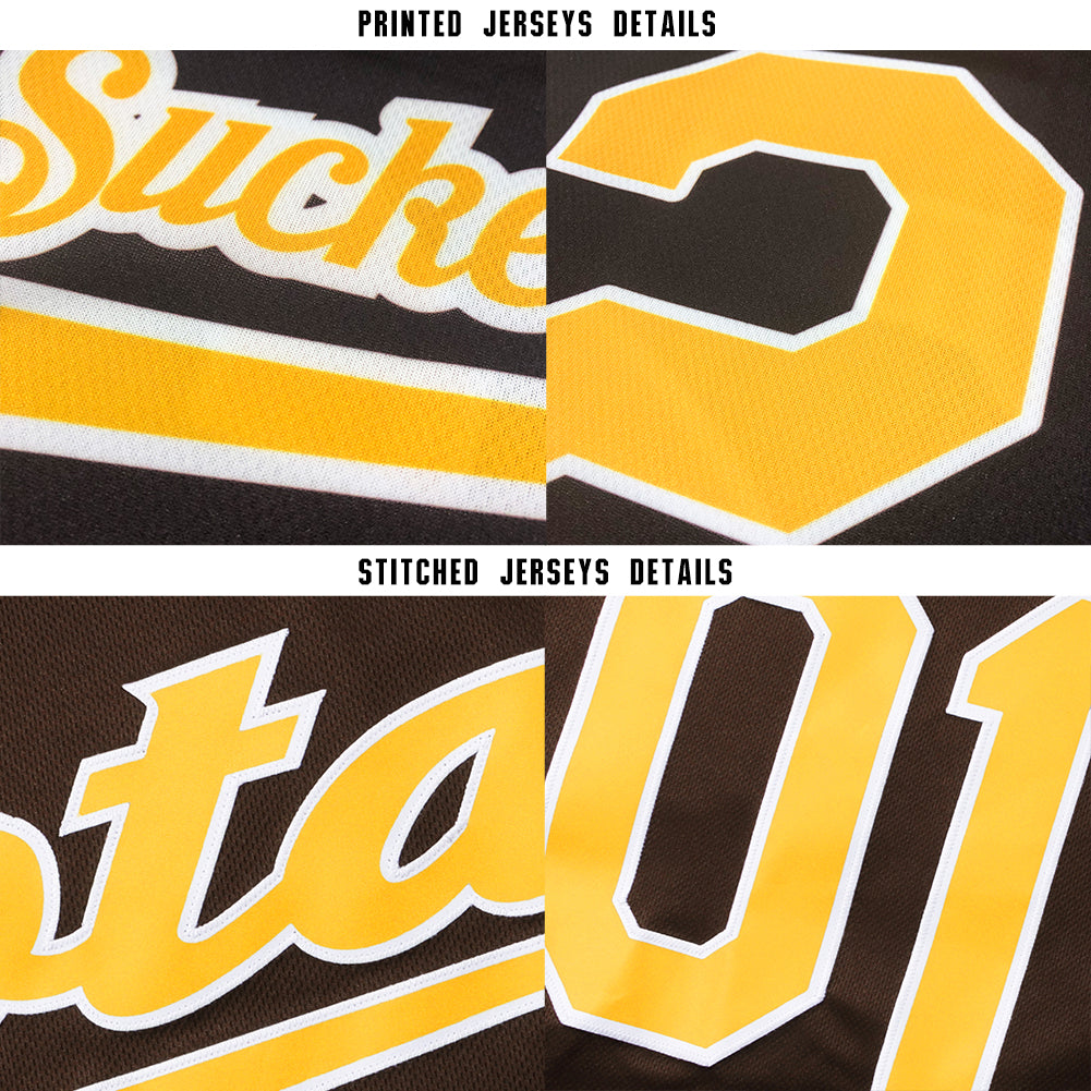 Custom Brown Gold-White Baseball Jersey